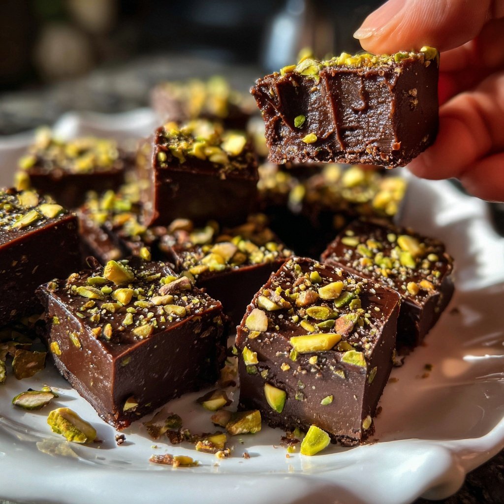 Chocolate Pistachio Fudge Bites