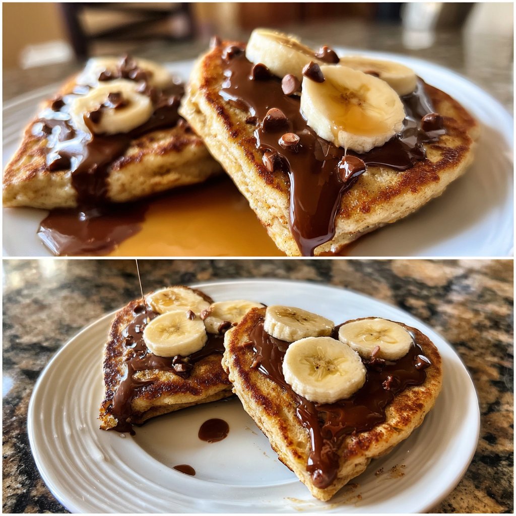 Valentines Breakfast Chocolate Banana Pancakes