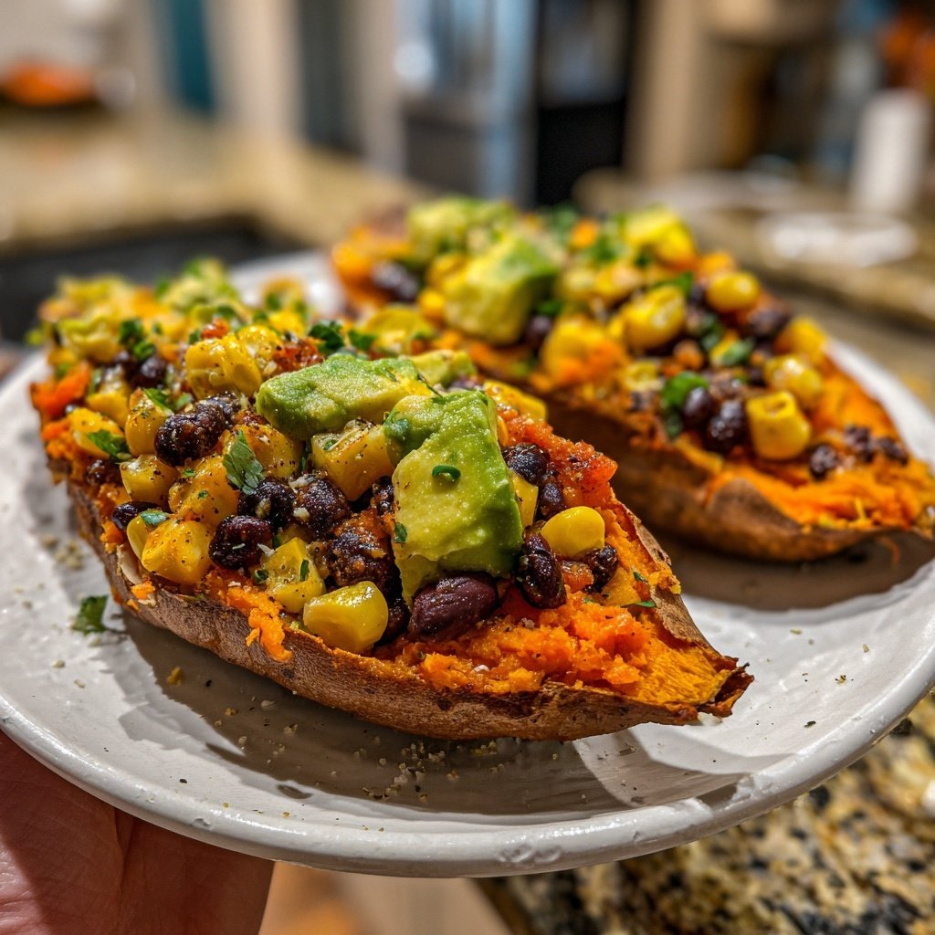 Baked Sweet Potato Veggie Boats