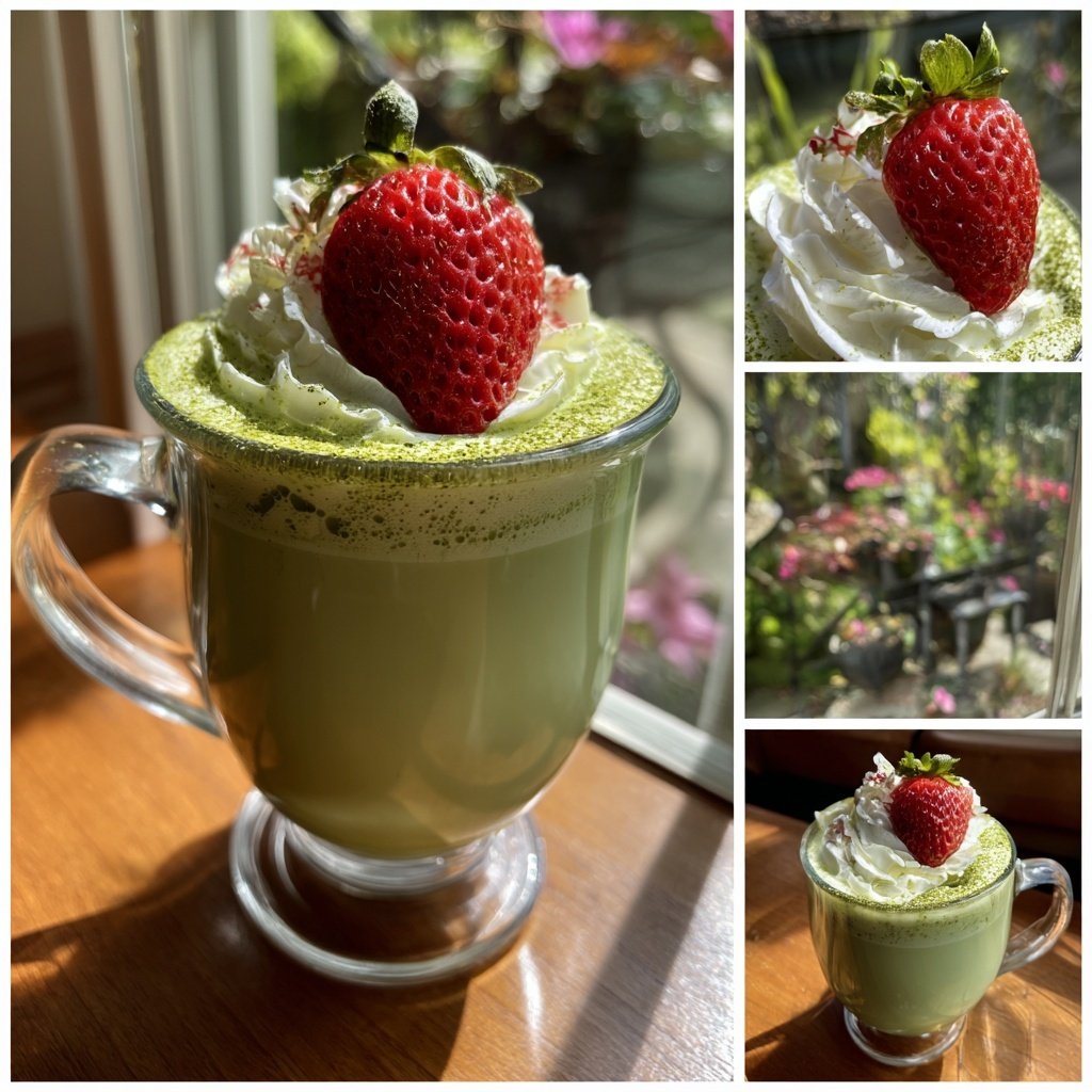 Strawberry Matcha Latte With Cream